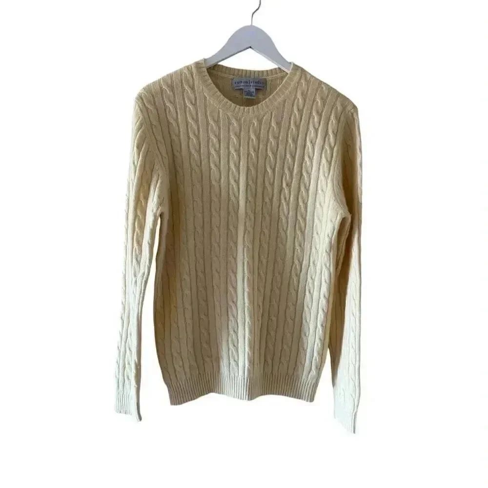 Sutton Studio Cashmere Cable Knit Cream Ivory Crewneck Swearer SZ XL #2255